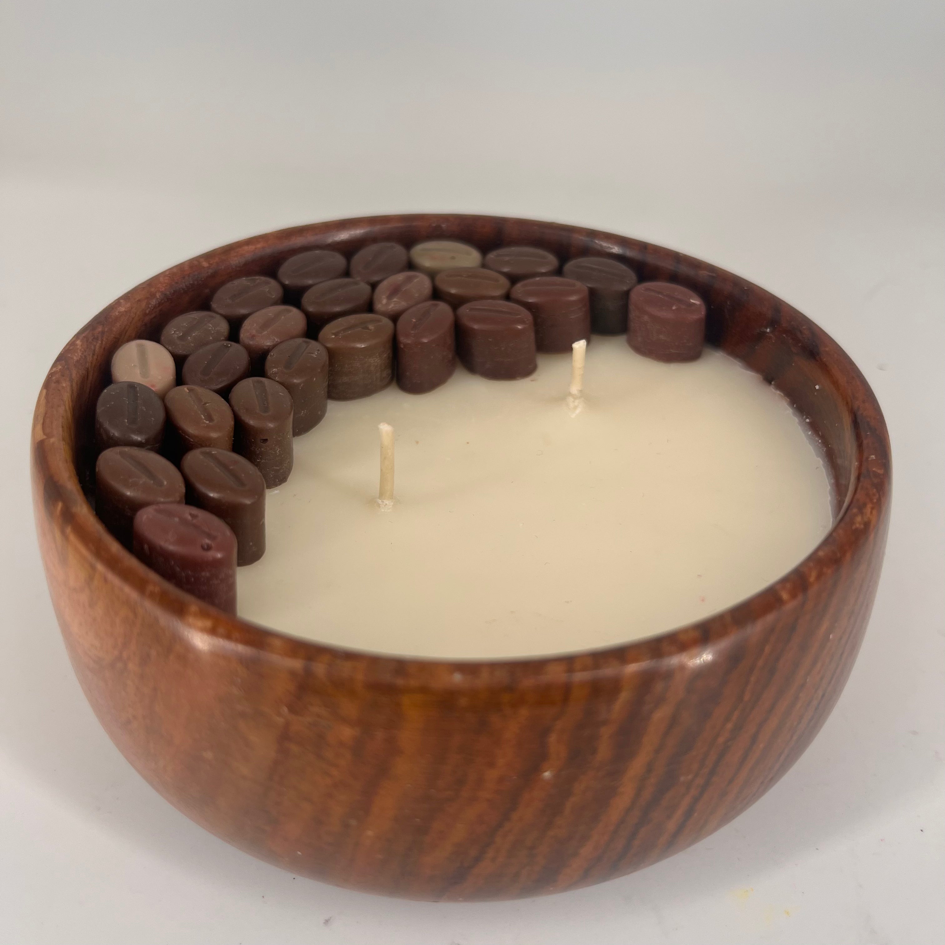 Wooden bowl with charms soy wax candle