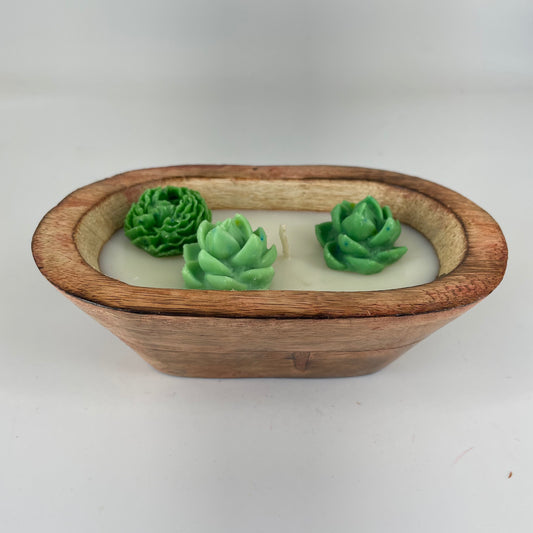Wooden boat with charms soy wax candle