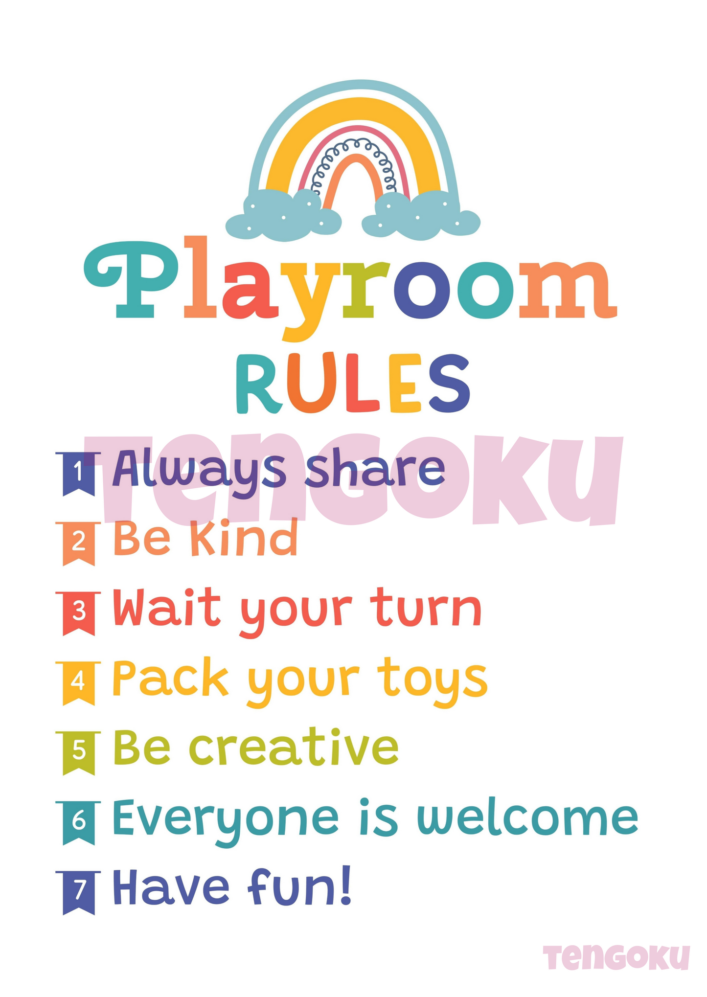 Playroom Rules | Poster For Home And Office Decor