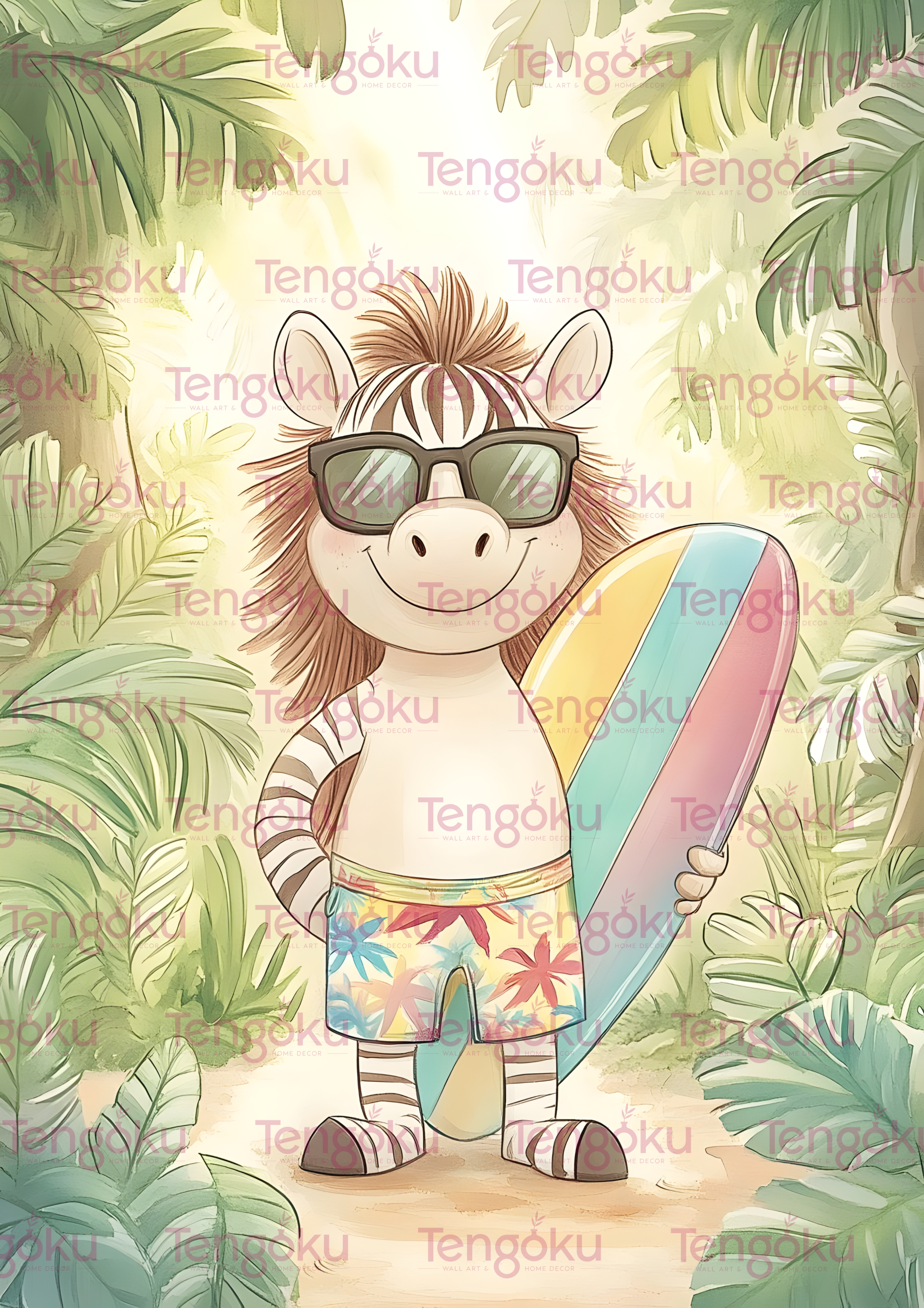 Surfer Zebra | Nursery Decor Posters | Tengoku